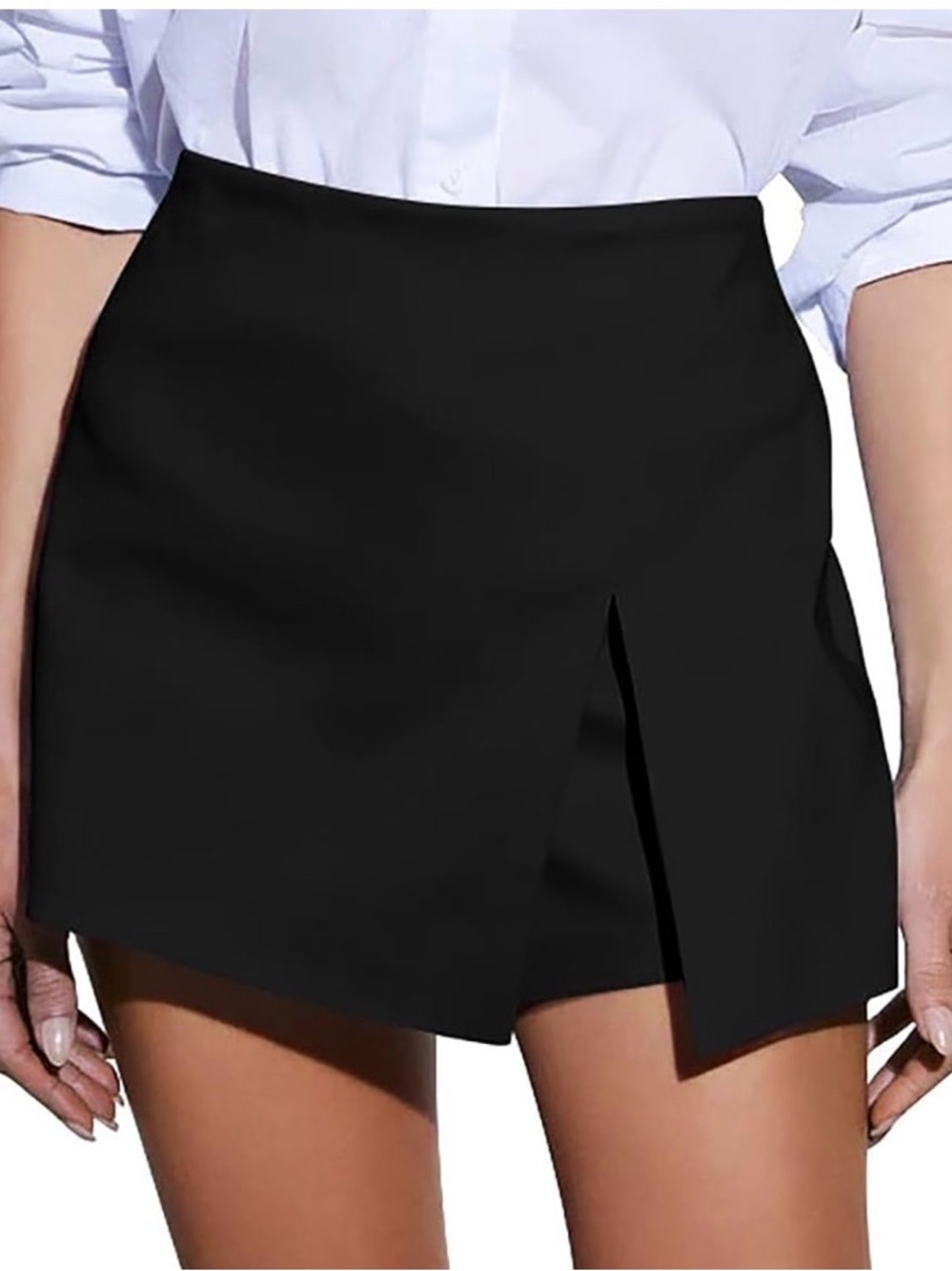 High-Waist Black Skort with Front Slit